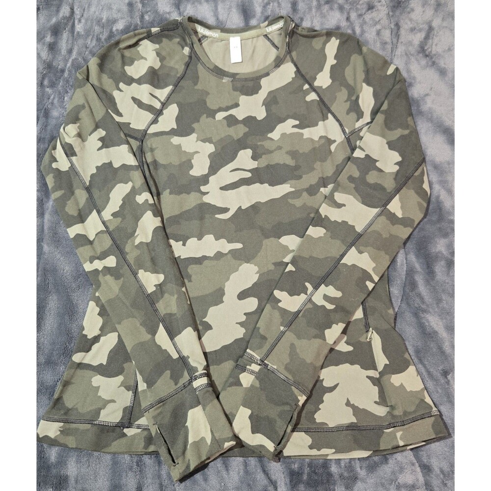 Lululemon It's Rulu Run Shirt Women's Green Camouflage Long Sleeve Workout Gym